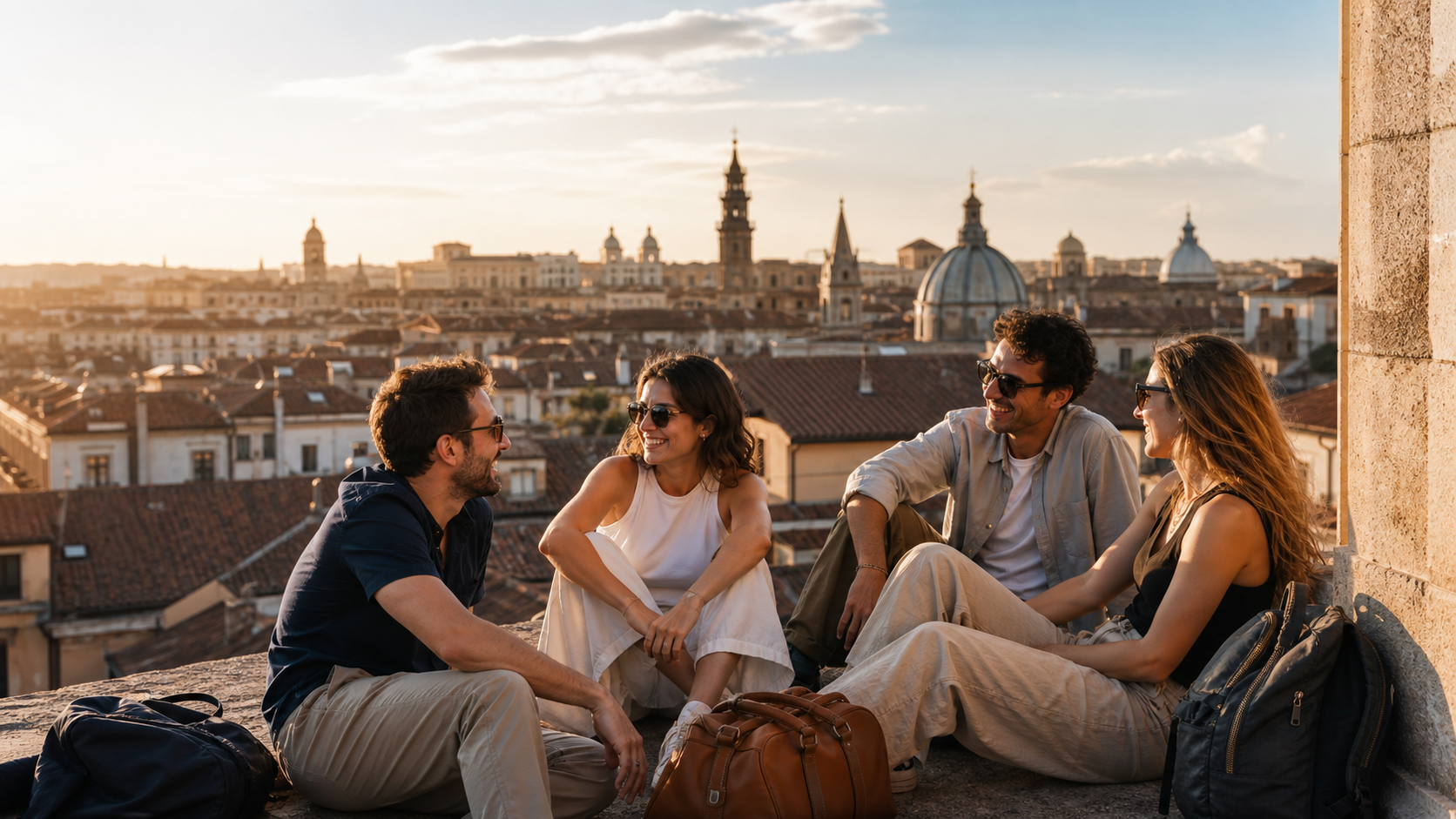 Friends enjoying the view during a European multi-city trip